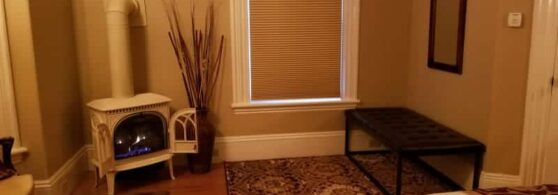 Bette Davis Room with corner fireplace